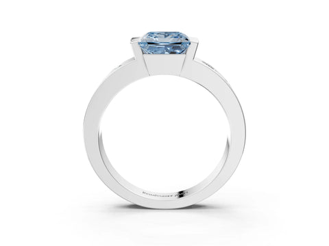 White gold Fancy Blue Princess Cut Brilliant Channel-Set Diamond Ring with Bezel Prong Setting_15