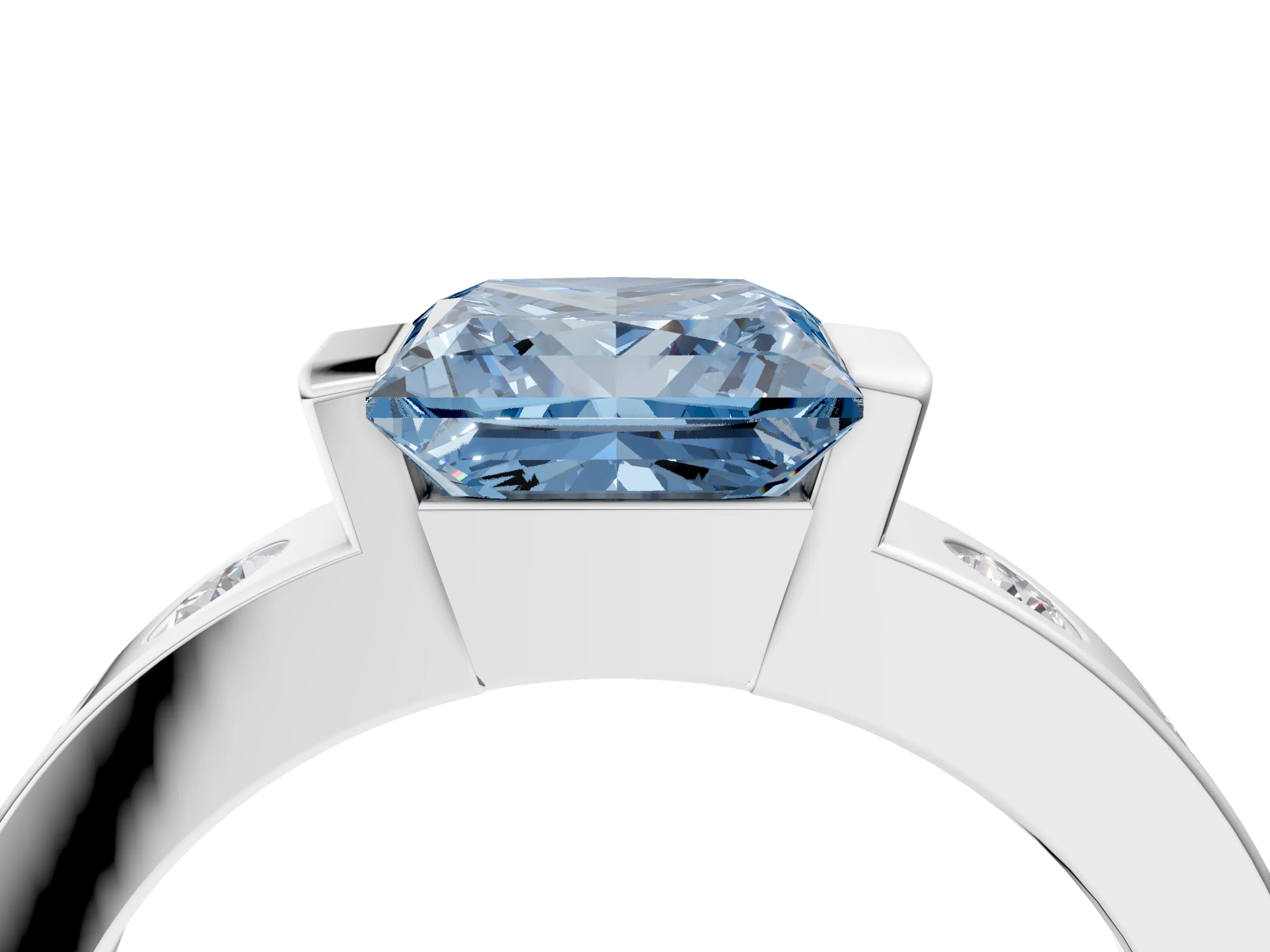 White gold Fancy Blue Princess Cut Brilliant Channel-Set Diamond Ring with Bezel Prong Setting_16