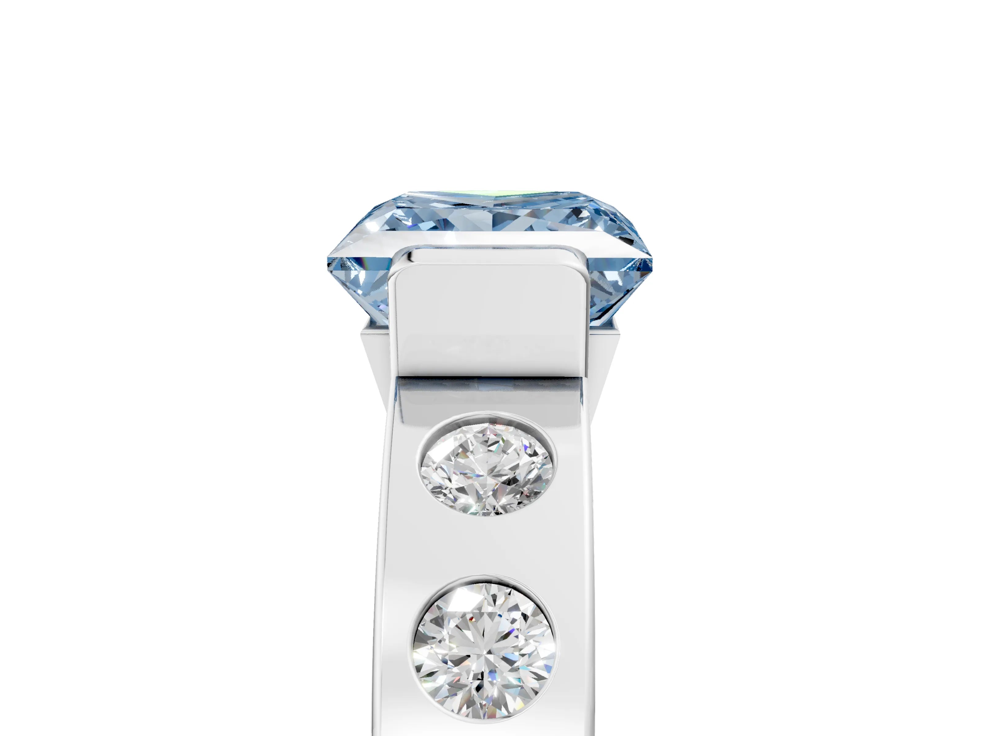 White gold Fancy Blue Princess Cut Brilliant Channel-Set Diamond Ring with Bezel Prong Setting_17