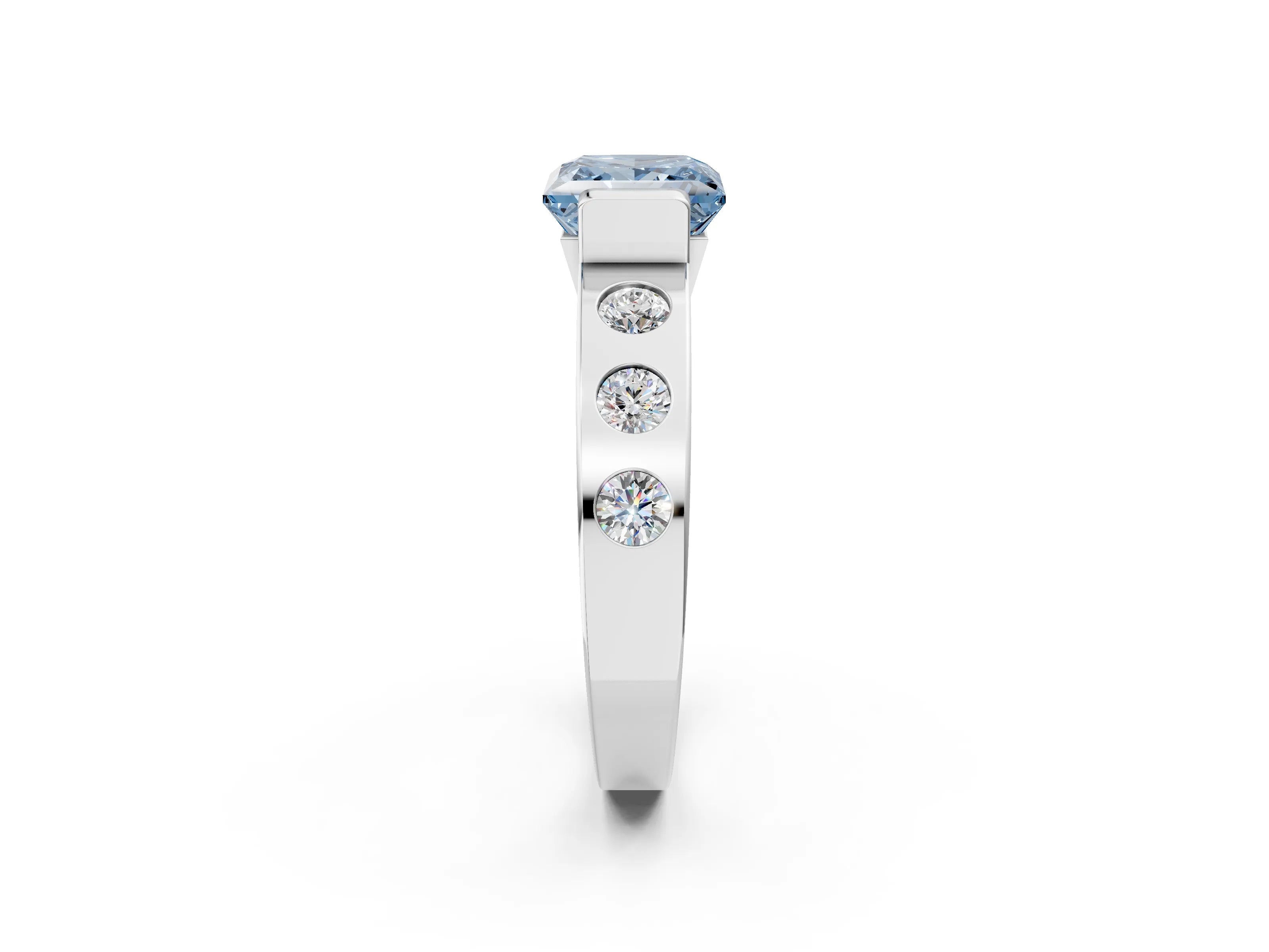 White gold Fancy Blue Princess Cut Brilliant Channel-Set Diamond Ring with Bezel Prong Setting_2