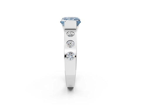 White gold Fancy Blue Princess Cut Brilliant Channel-Set Diamond Ring with Bezel Prong Setting_2