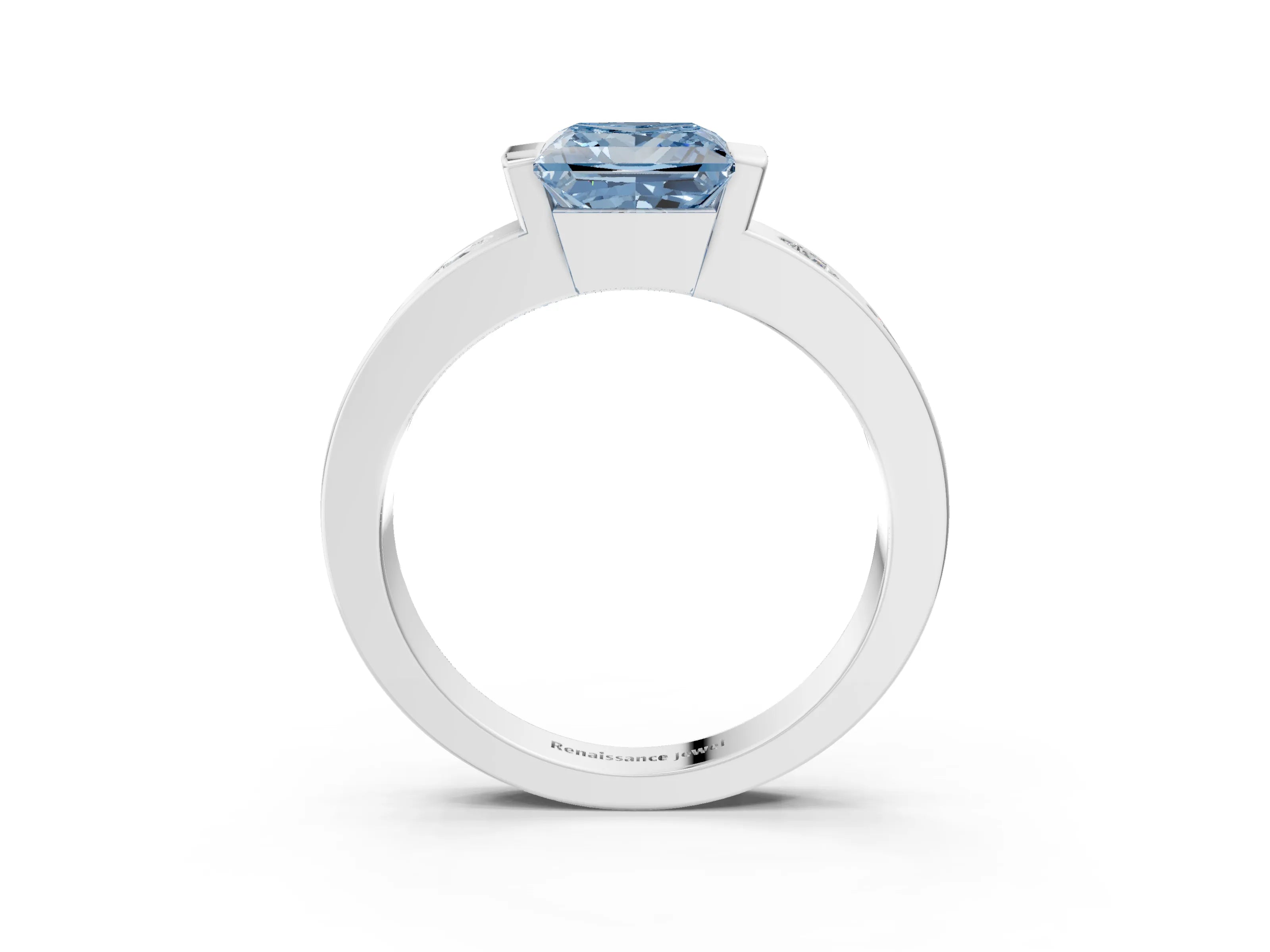 White gold Fancy Blue Princess Cut Brilliant Channel-Set Diamond Ring with Bezel Prong Setting_3