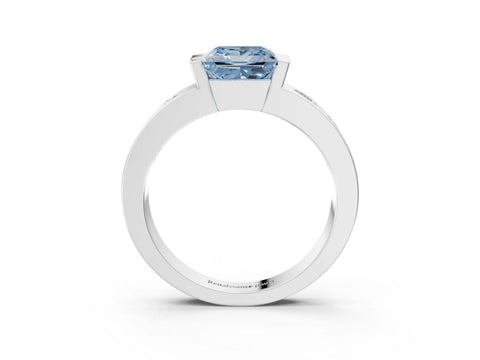White gold Fancy Blue Princess Cut Brilliant Channel-Set Diamond Ring with Bezel Prong Setting_3