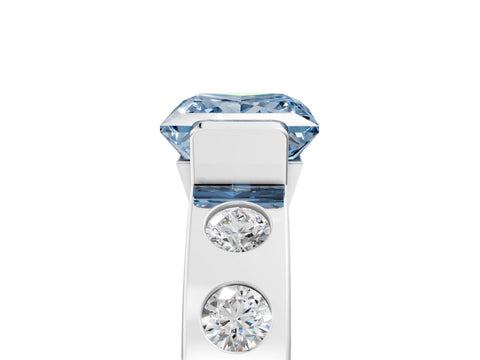 White gold Fancy Blue Princess Cut Brilliant Channel-Set Diamond Ring with Bezel Prong Setting_5