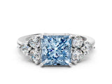 White gold Fancy Blue Princess Cut Brilliant Diamond Cluster Accent Solitaire Ring with Prong Setting_24