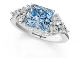 White gold Fancy Blue Princess Cut Brilliant Diamond Cluster Accent Solitaire Ring with Prong Setting_25