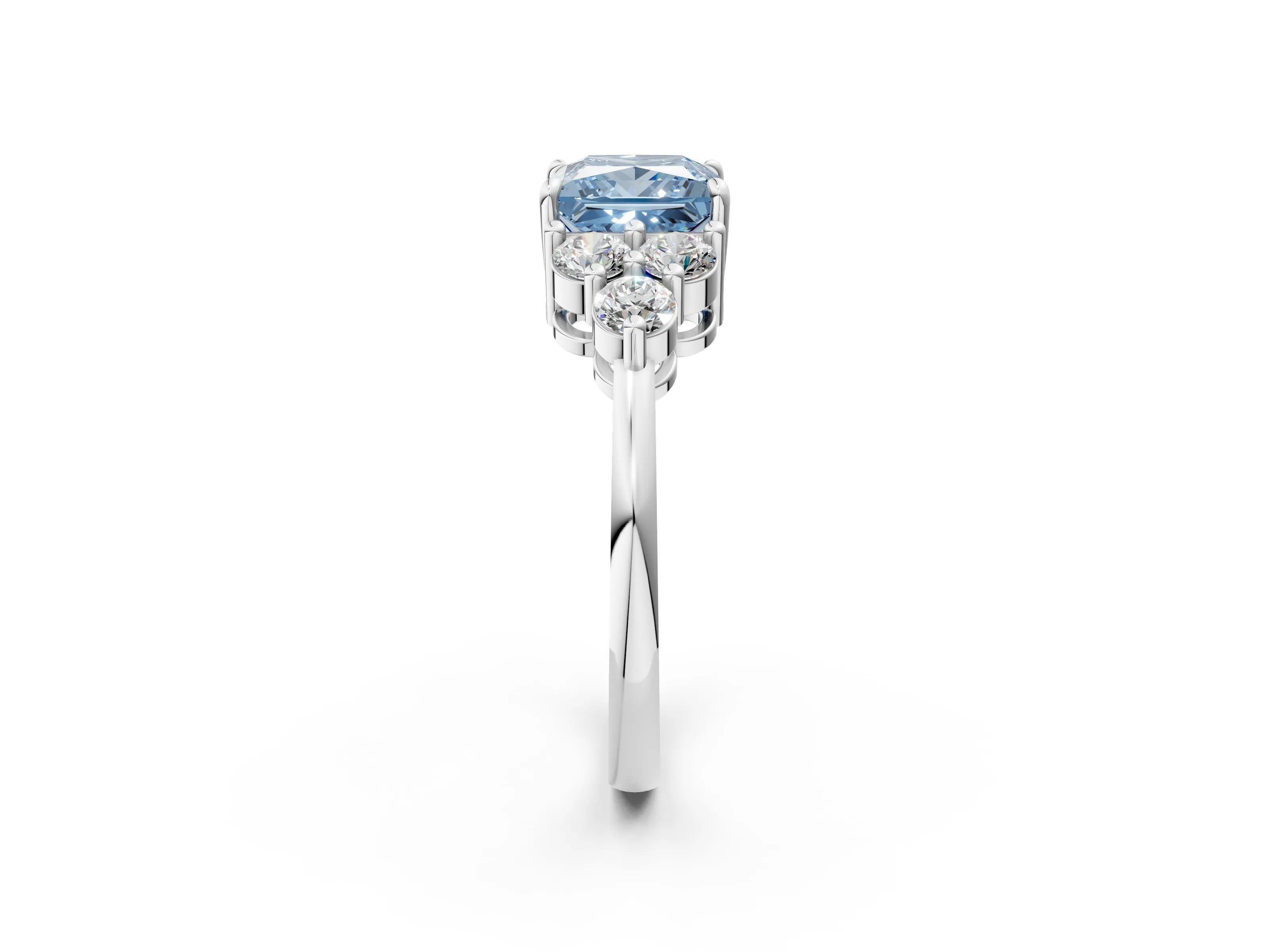 White gold Fancy Blue Princess Cut Brilliant Diamond Cluster Accent Solitaire Ring with Prong Setting_26