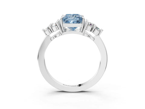White gold Fancy Blue Princess Cut Brilliant Diamond Cluster Accent Solitaire Ring with Prong Setting_27