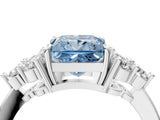 White gold Fancy Blue Princess Cut Brilliant Diamond Cluster Accent Solitaire Ring with Prong Setting_28