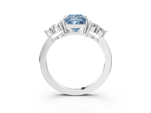 White gold Fancy Blue Princess Cut Brilliant Diamond Cluster Accent Solitaire Ring with Prong Setting_3