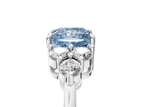White gold Fancy Blue Princess Cut Brilliant Diamond Cluster Accent Solitaire Ring with Prong Setting_5