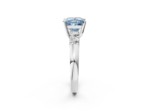 Platinum Fancy Blue Princess Cut Brilliant Diamond Five-Stone Engagement Ring with Prong Setting on a Classic Band