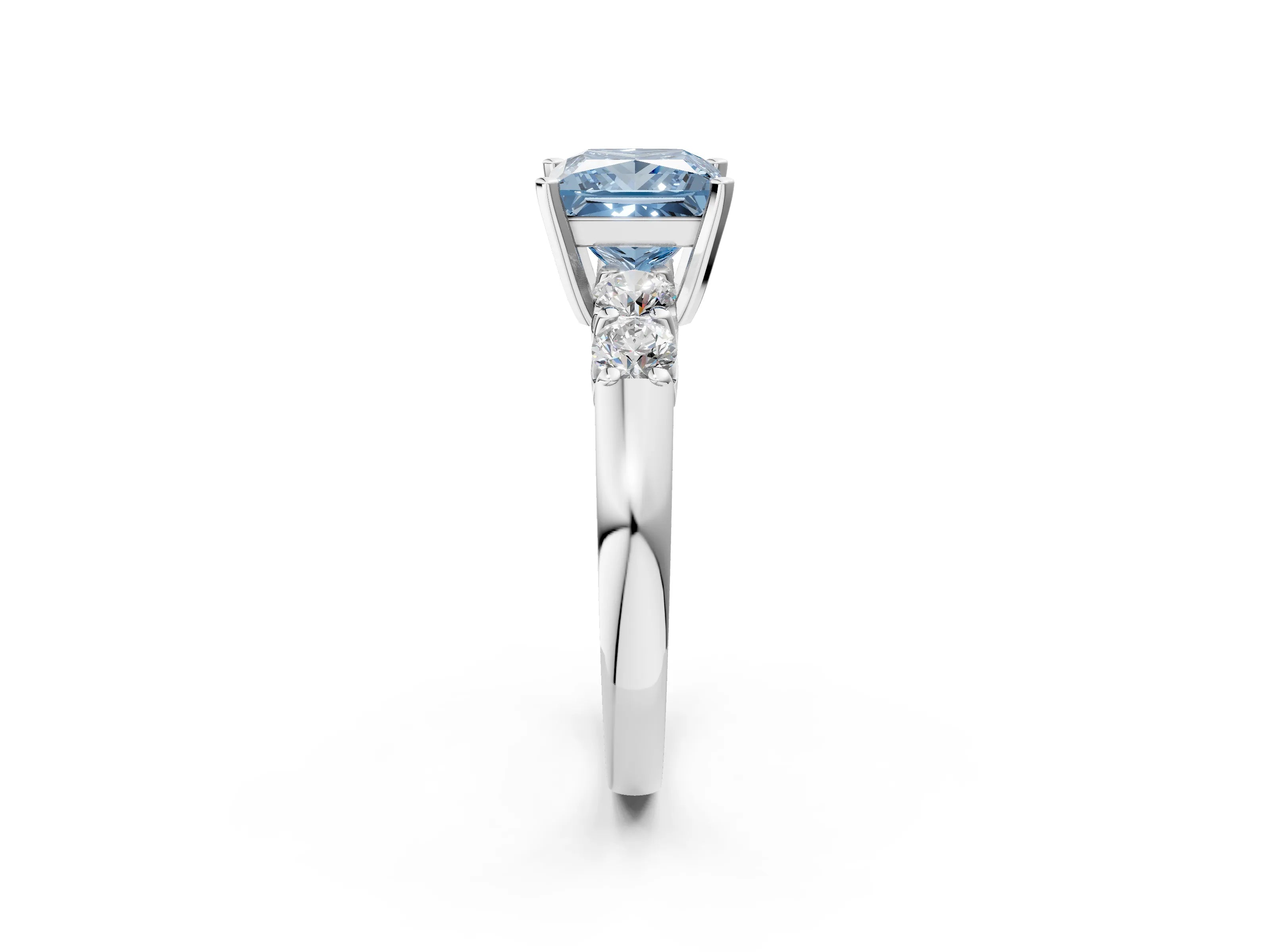 White gold Fancy Blue Princess Cut Brilliant Diamond Five-Stone Engagement Ring with Prong Setting on a Classic Band_5