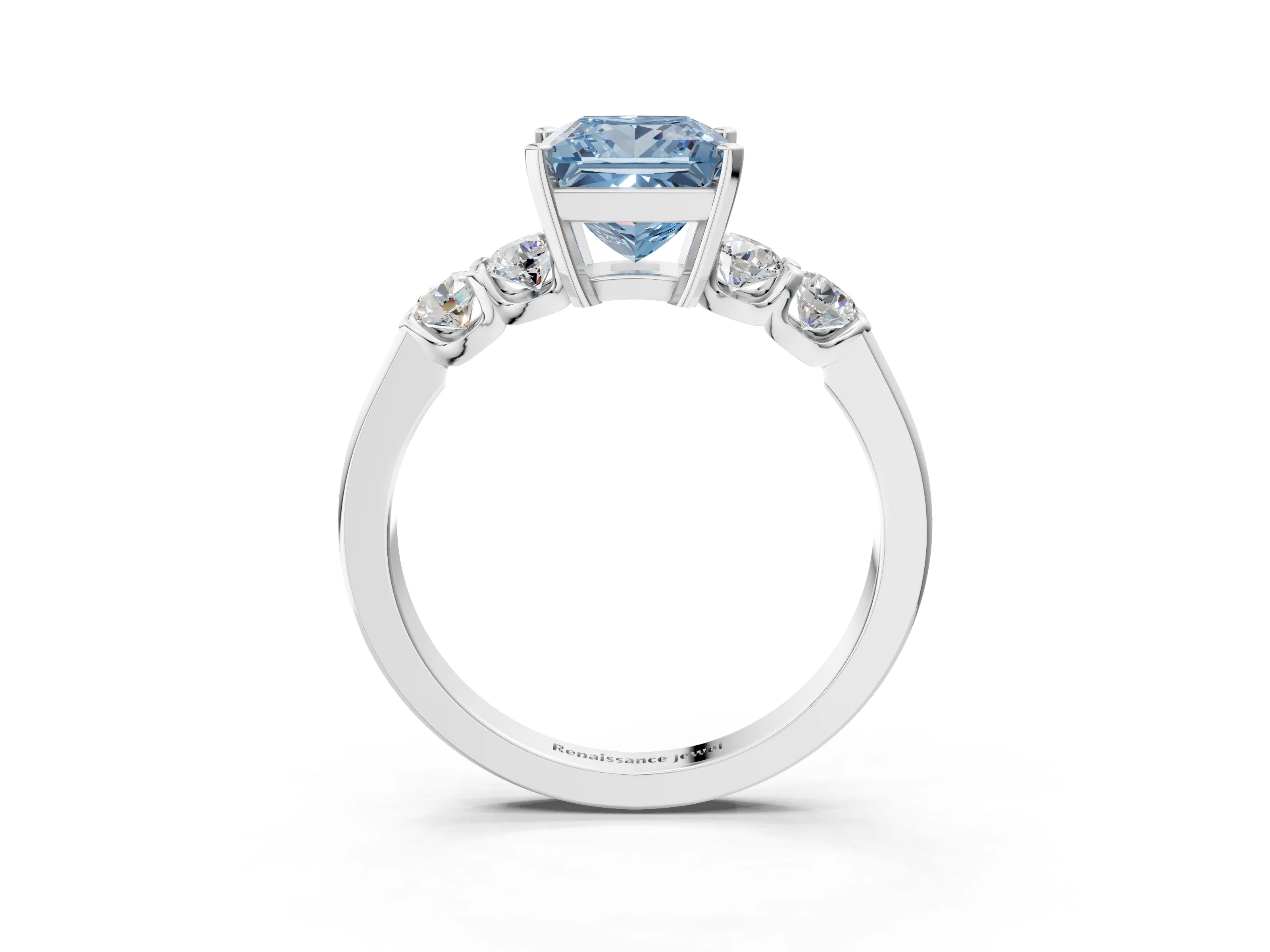 White gold Fancy Blue Princess Cut Brilliant Diamond Five-Stone Engagement Ring with Prong Setting on a Classic Band_6