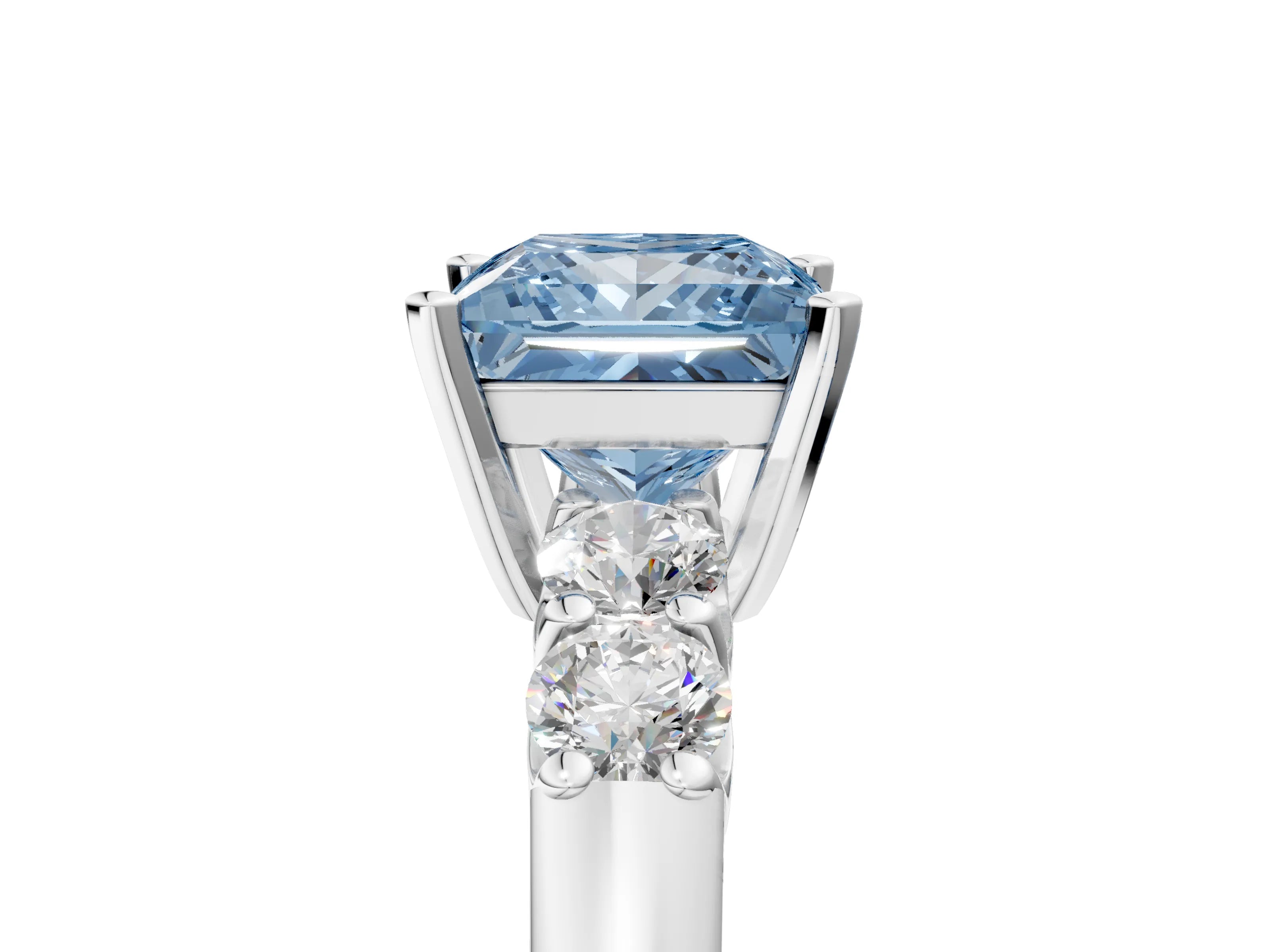 White gold Fancy Blue Princess Cut Brilliant Diamond Five-Stone Engagement Ring with Prong Setting on a Classic Band_8