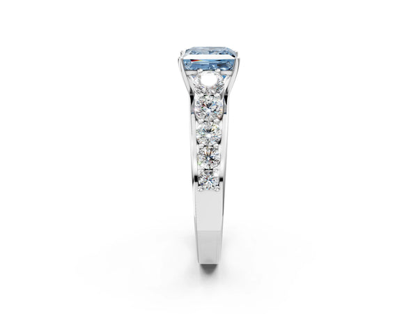 White gold Fancy Blue Princess Cut Brilliant Diamond Pavé Band with Six-Prong Setting