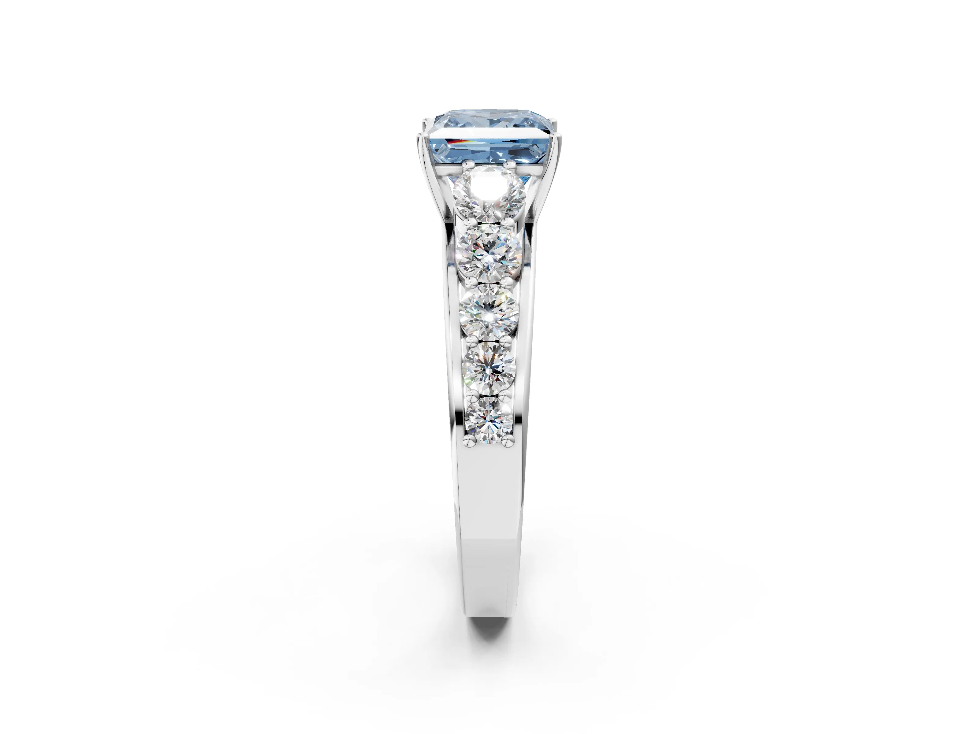 White gold Fancy Blue Princess Cut Brilliant Diamond Pavé Band with Six-Prong Setting_2