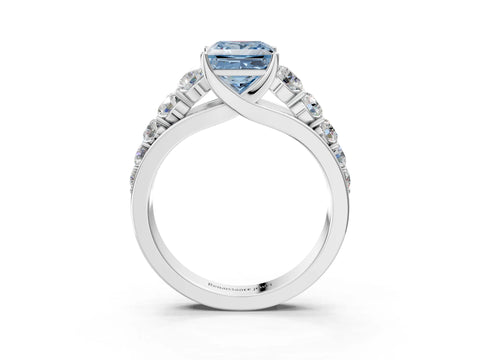 White gold Fancy Blue Princess Cut Brilliant Diamond Pavé Band with Six-Prong Setting_3