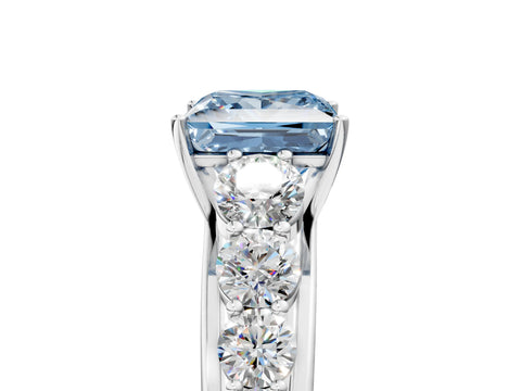 White gold Fancy Blue Princess Cut Brilliant Diamond Pavé Band with Six-Prong Setting_5