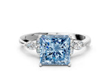 White gold Fancy Blue Princess Cut Brilliant Diamond Solitaire Ring with Pear Side Stones and Four-Prong Setting_6