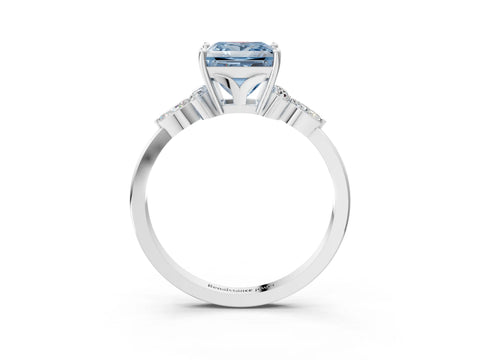 White gold Fancy Blue Princess Cut Brilliant Diamond Solitaire Ring with Pear Side Stones and Four-Prong Setting_9