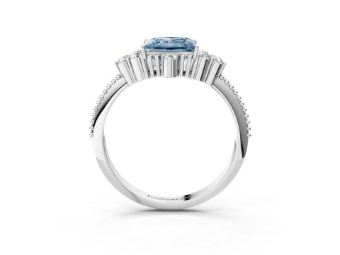 White gold Fancy Blue Princess Cut Brilliant Diamond with Cluster Setting on a Beaded Band and Four-Prong Setting_15