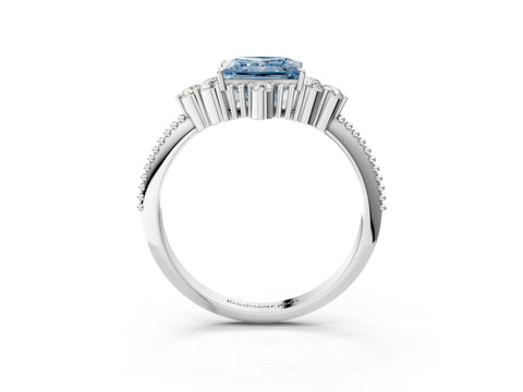 White gold Fancy Blue Princess Cut Brilliant Diamond with Cluster Setting on a Beaded Band and Four-Prong Setting_27