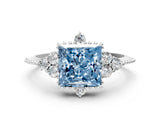 White gold Fancy Blue Princess Cut Brilliant Diamond with Cluster Setting on a Beaded Band and Four-Prong Setting_43