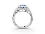 White gold Fancy Blue Princess Cut Brilliant Milgrain Filigree Diamond Ring with Square Prong Setting_3