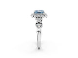White gold Fancy Blue Princess Cut Brilliant Milgrain Pave Heart Band Solitaire Ring_14