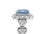 White gold Fancy Blue Princess Cut Brilliant Milgrain Pave Heart Band Solitaire Ring_17