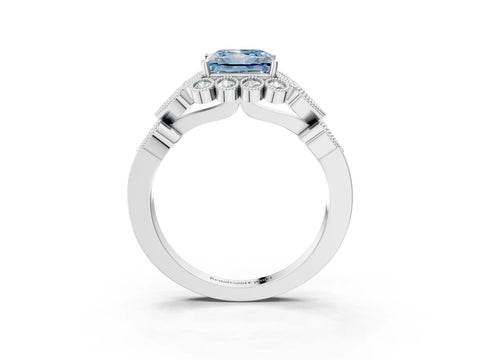 White gold Fancy Blue Princess Cut Brilliant Milgrain Pave Heart Band Solitaire Ring_3