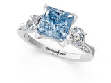 White gold Fancy Blue Princess Cut Brilliant Three-Stone Diamond Ring with Pavé Band and Four-Prong Setting_16