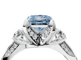 White gold Fancy Blue Princess Cut Brilliant Three-Stone Diamond Ring with Pavé Band and Four-Prong Setting_19