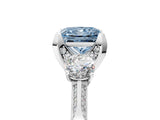 White gold Fancy Blue Princess Cut Brilliant Three-Stone Diamond Ring with Pavé Band and Four-Prong Setting_20