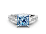White gold Fancy Blue Princess  Cut Cathedral Pave Diamond Engagement Ring with Six-Prong Setting_32
