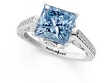 White gold Fancy Blue Princess  Cut Cathedral Pave Diamond Engagement Ring with Six-Prong Setting_33