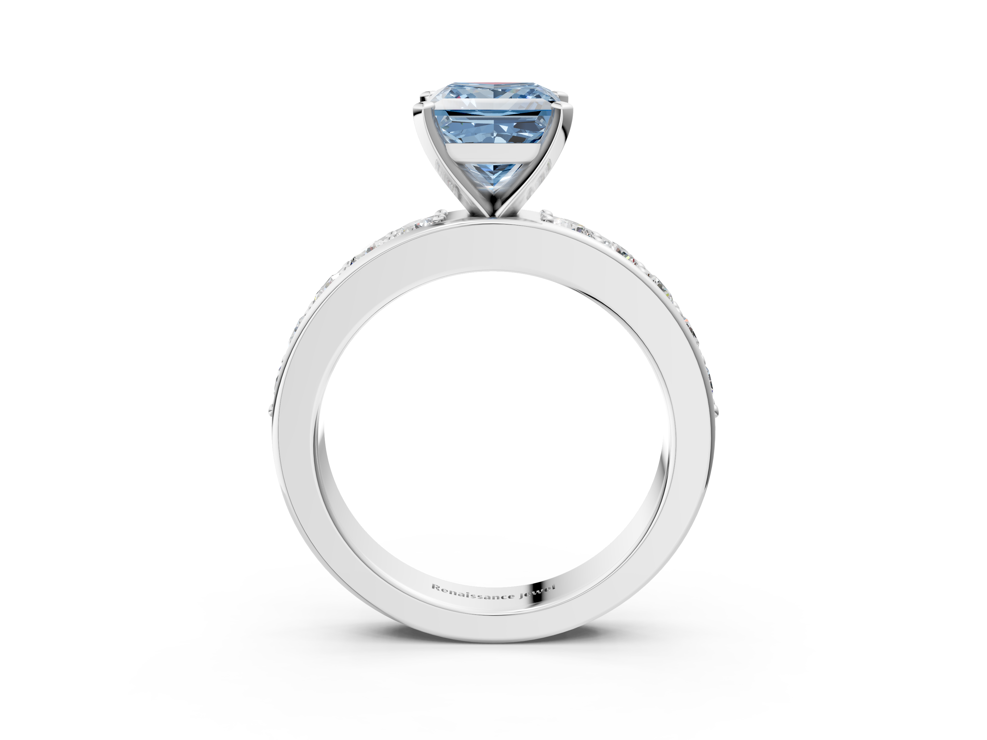 White gold Fancy Blue Princess  Cut Channel Set Diamond Engagement Ring with Four-Prong Setting_206