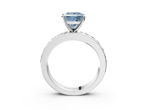 White gold Fancy Blue Princess  Cut Channel Set Diamond Engagement Ring with Four-Prong Setting_206