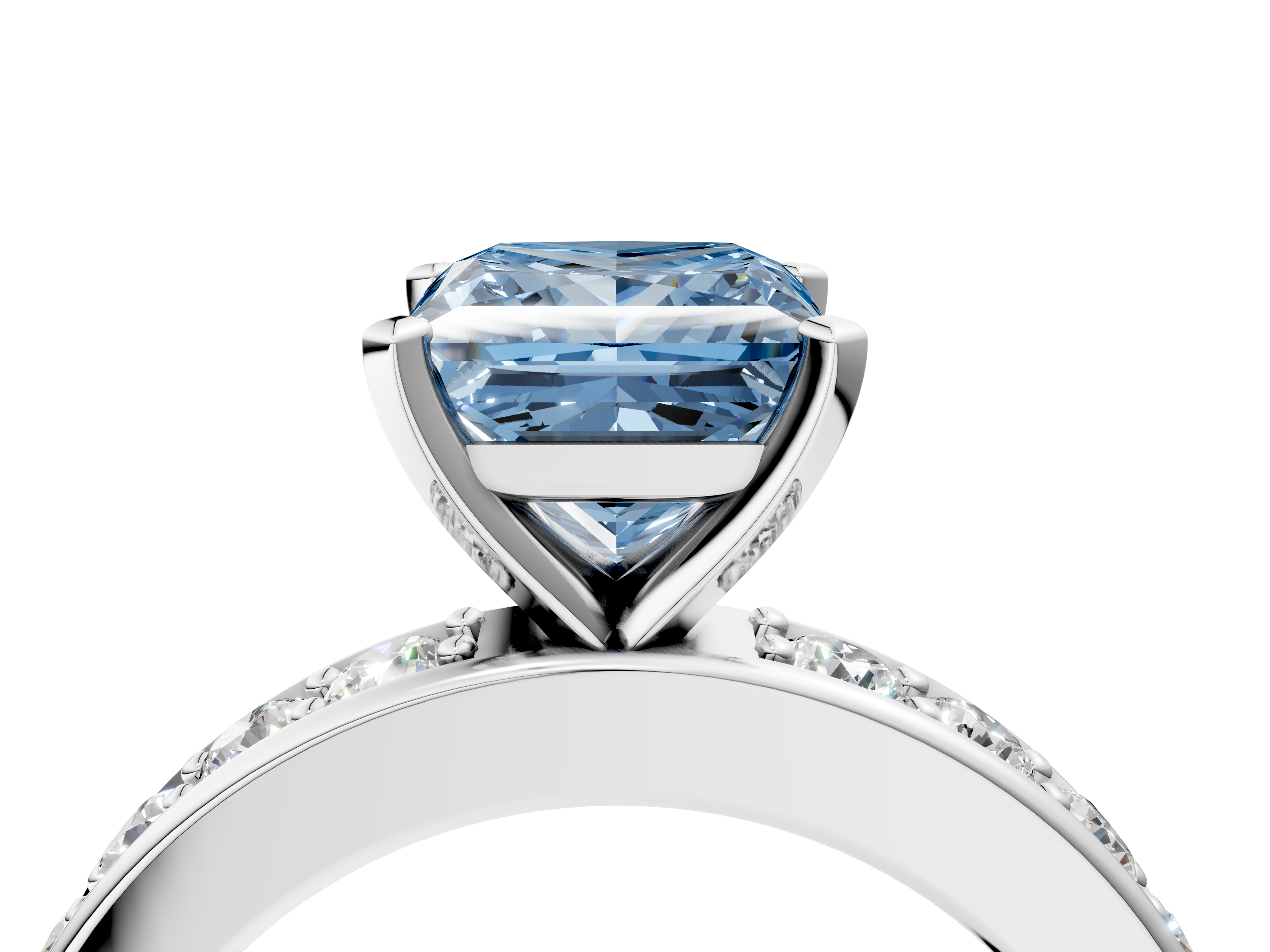 White gold Fancy Blue Princess  Cut Channel Set Diamond Engagement Ring with Four-Prong Setting_207