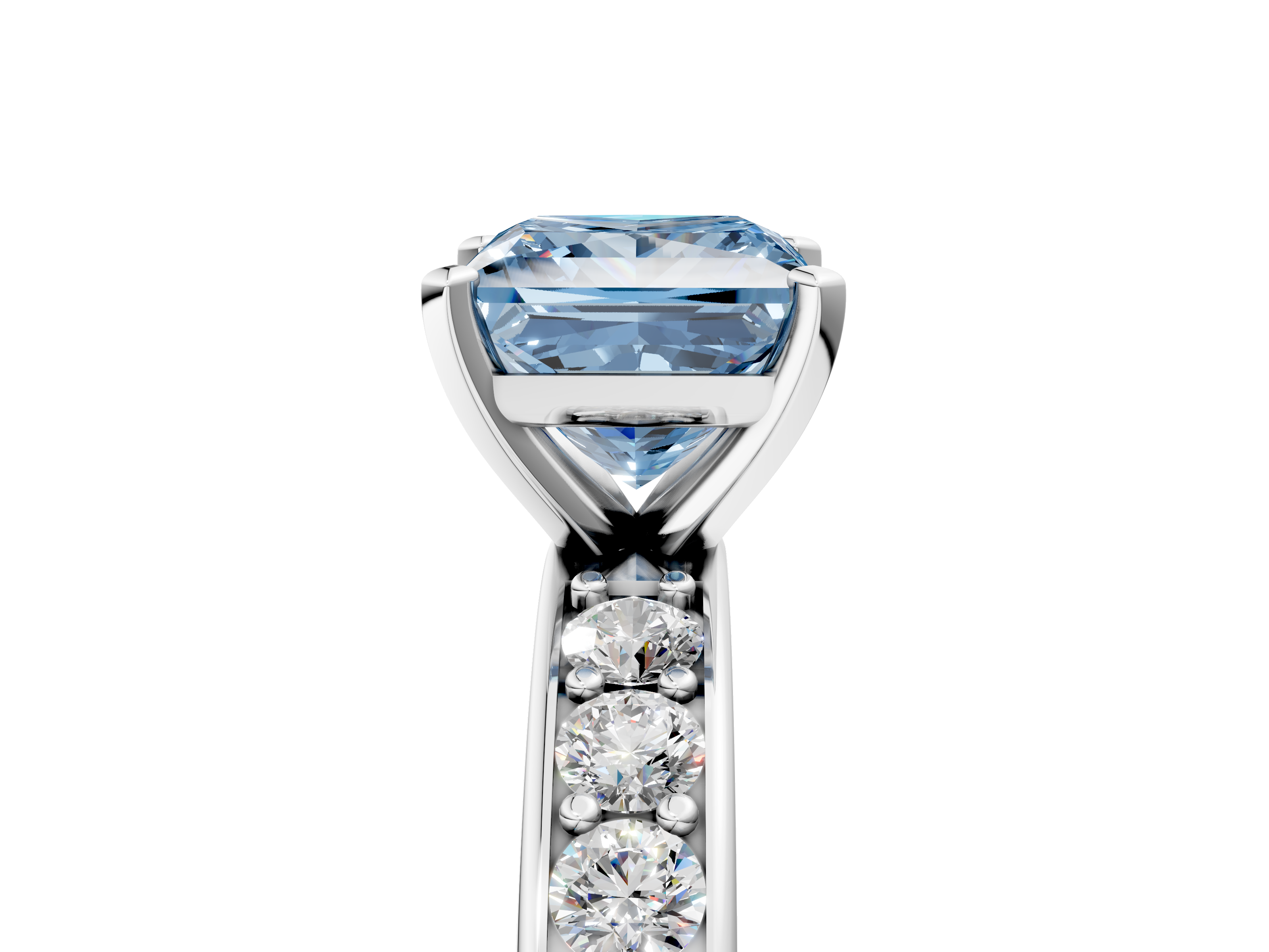 White gold Fancy Blue Princess  Cut Channel Set Diamond Engagement Ring with Four-Prong Setting_208