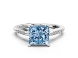 White gold Fancy Blue Princess  Cut Channel Set Solitaire Engagement Ring with Four-Prong Setting_235