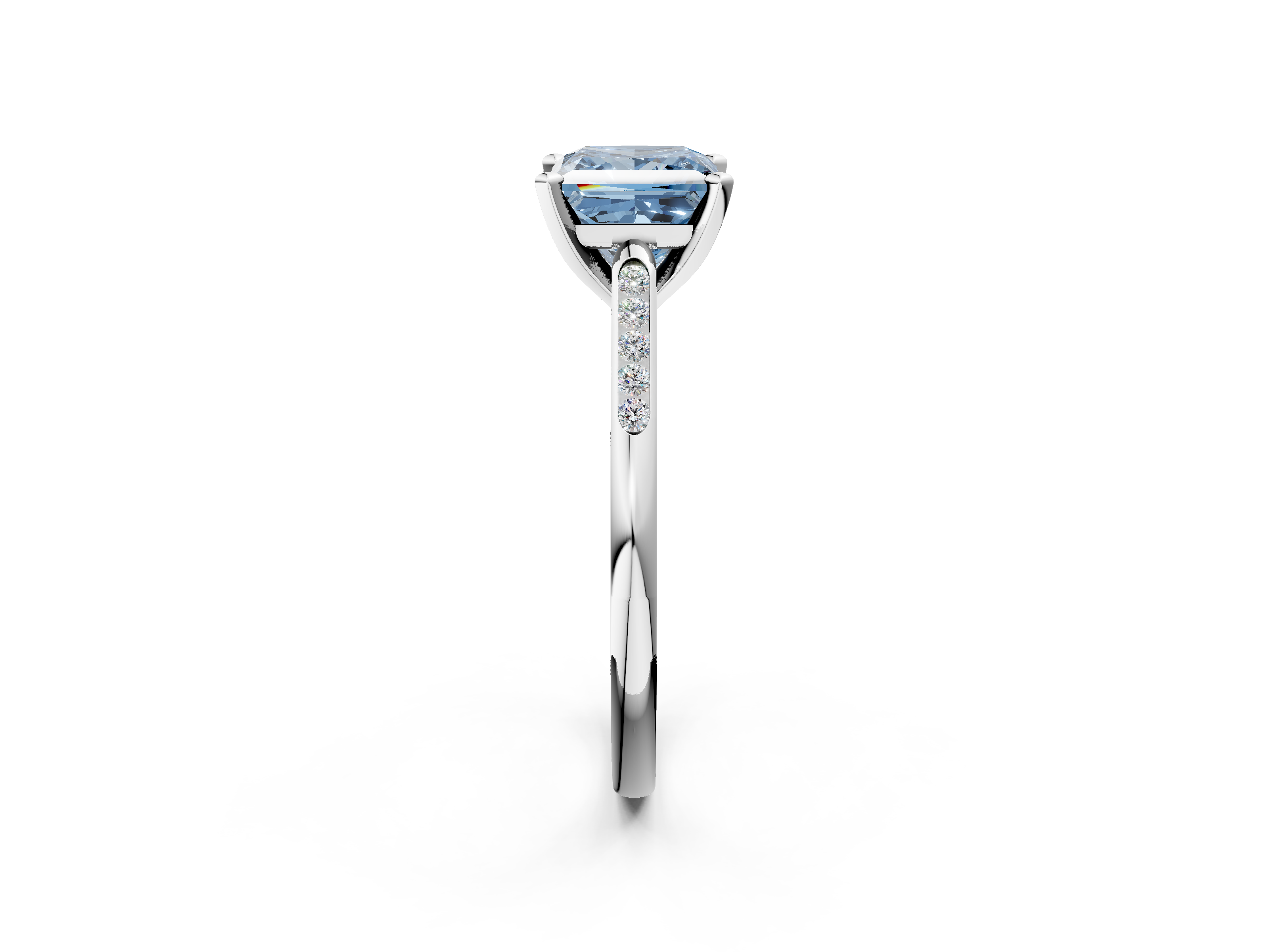 White gold Fancy Blue Princess  Cut Channel Set Solitaire Engagement Ring with Four-Prong Setting_244
