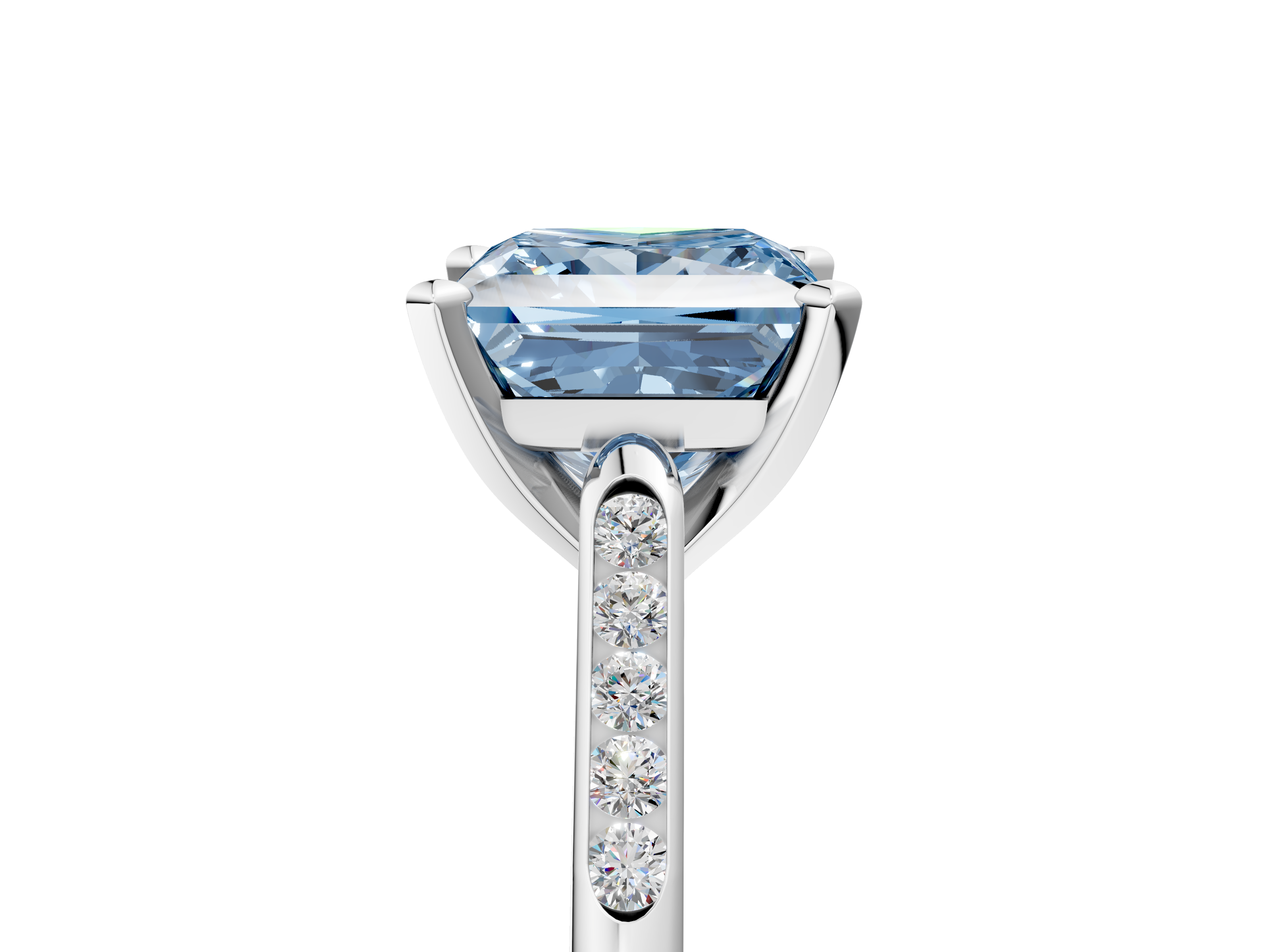 White gold Fancy Blue Princess  Cut Channel Set Solitaire Engagement Ring with Four-Prong Setting_247