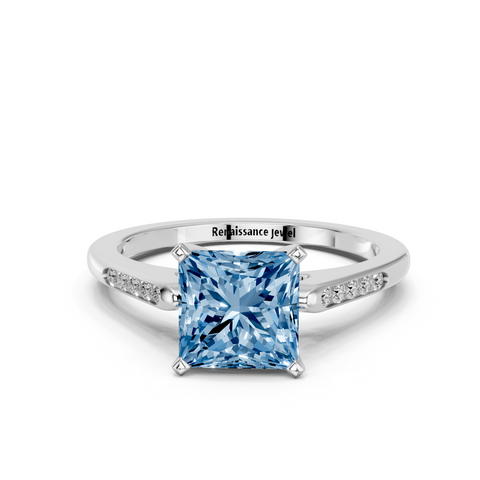 White gold Fancy Blue Princess  Cut Channel Set Solitaire Engagement Ring with Four-Prong Setting_85