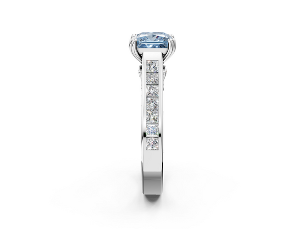 White gold Fancy Blue Princess  Cut Channel Set Solitaire Engagement Ring with Prong Setting