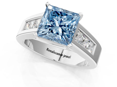 White gold Fancy Blue Princess Cut Cut Channel Set Solitaire Ring with Four-Prong Setting_13