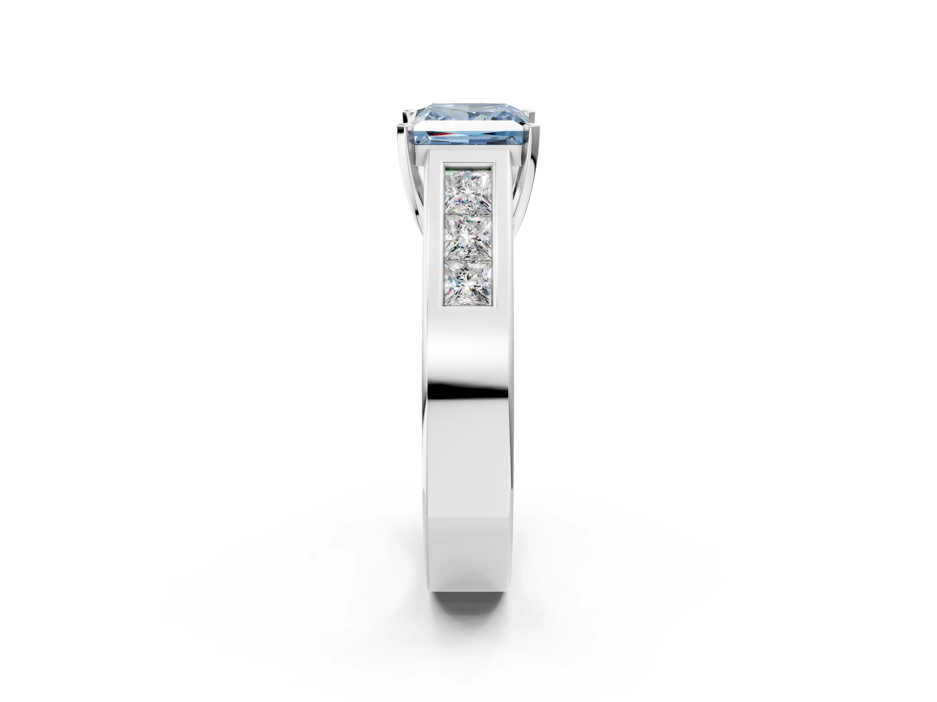 White gold Fancy Blue Princess Cut Cut Channel Set Solitaire Ring with Four-Prong Setting_14
