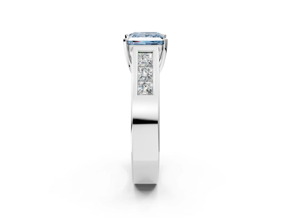 White Gold Princess Cut Engagement Ring Setting for Fancy Blue Center with Channel-Set Shoulders