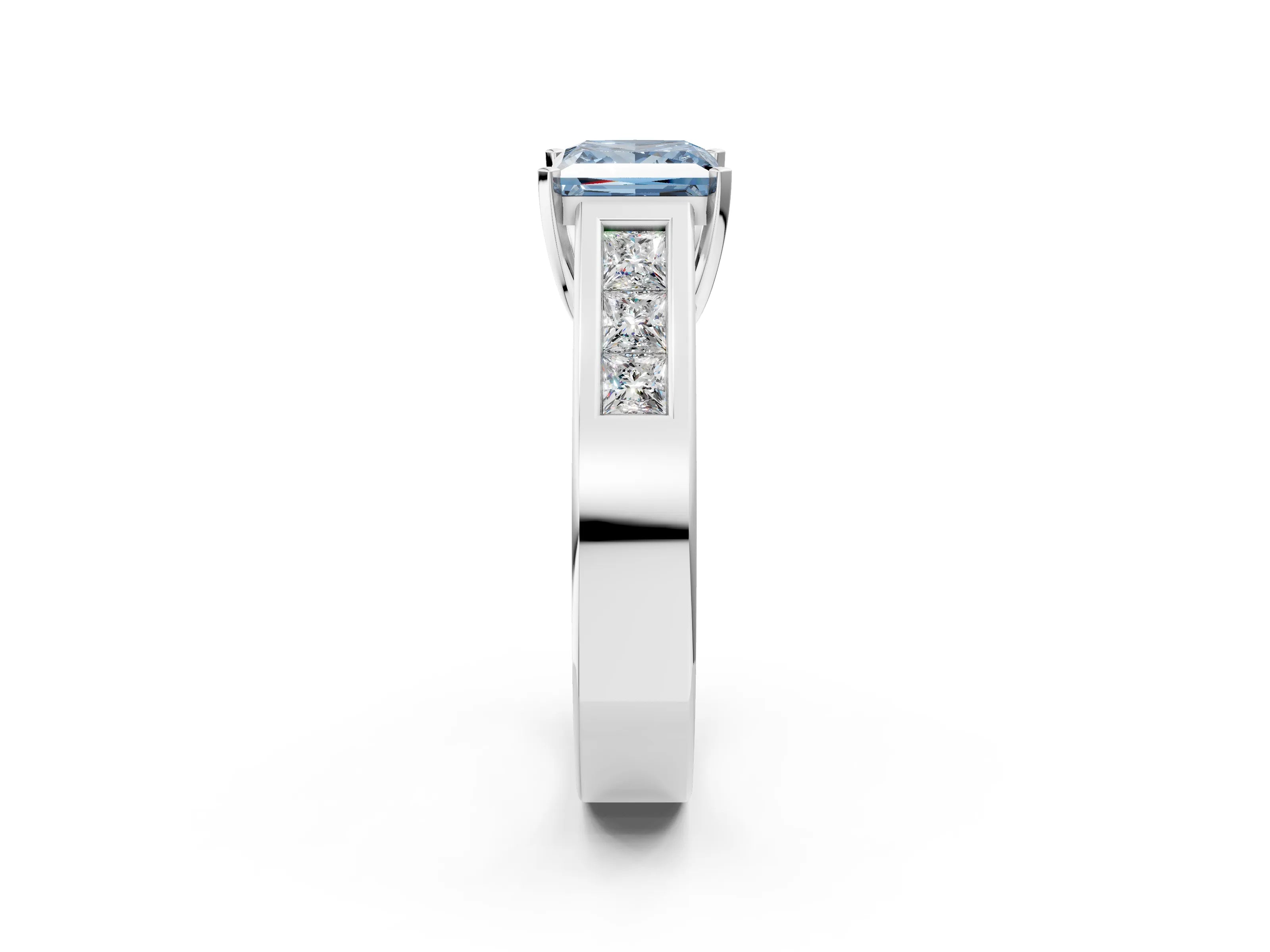 White gold Fancy Blue Princess Cut Cut Channel Set Solitaire Ring with Four-Prong Setting_2